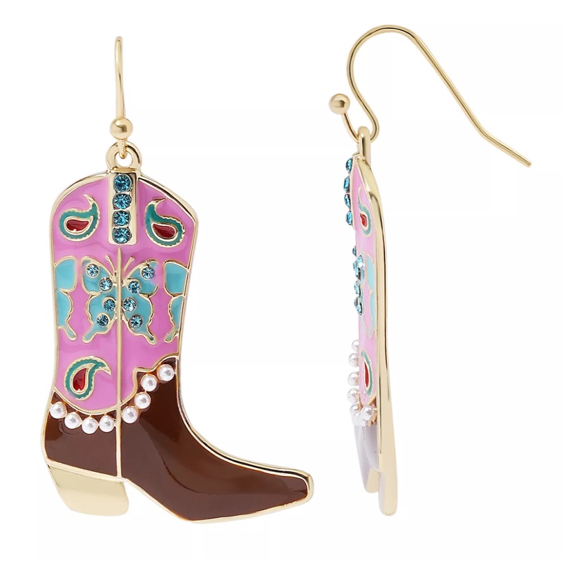 Earrings Western Boots Crystal-Embellished Gold Tone